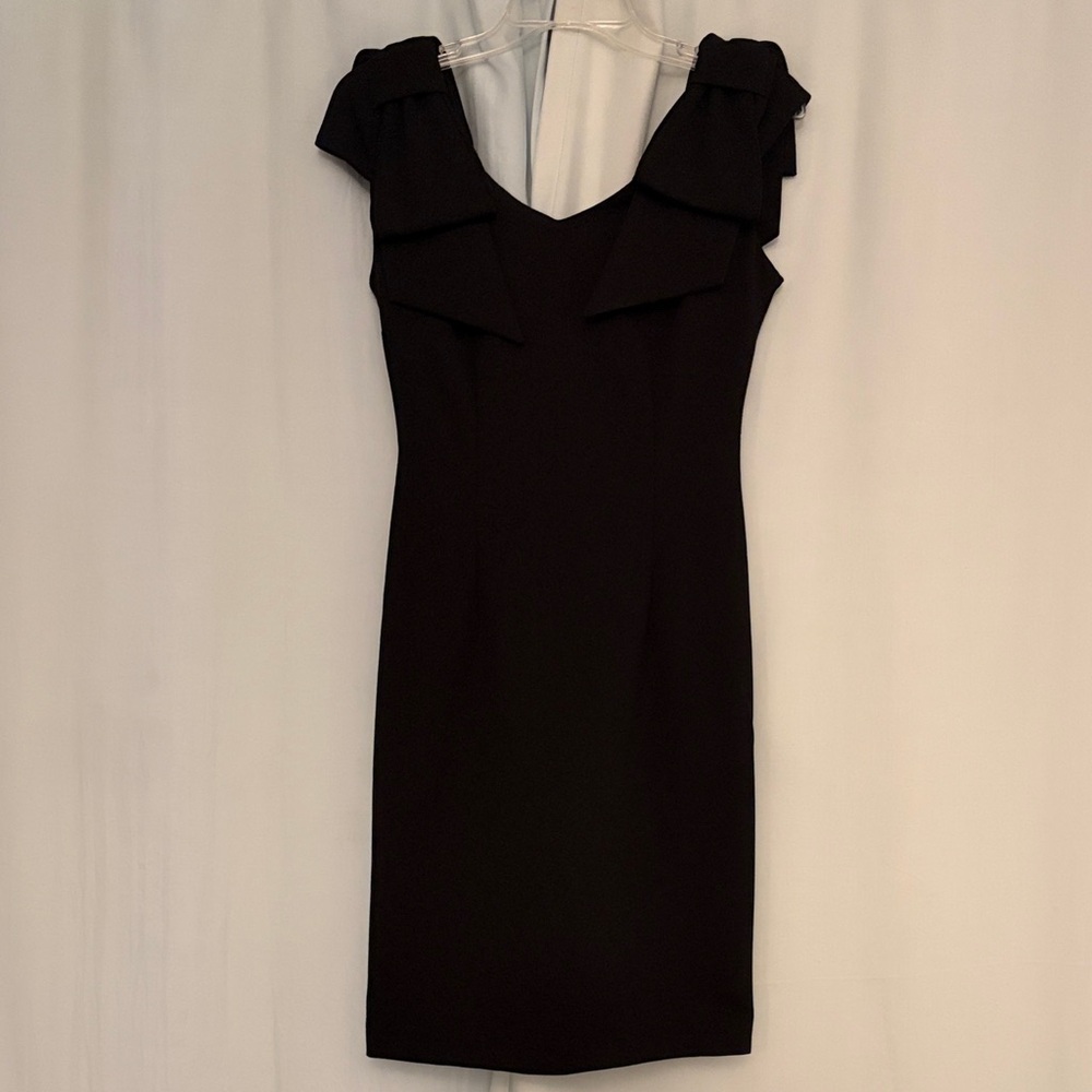 Rinascimento Black Mini Dress with‎ Shoulder Bow Detail, M, Black Tie Formal